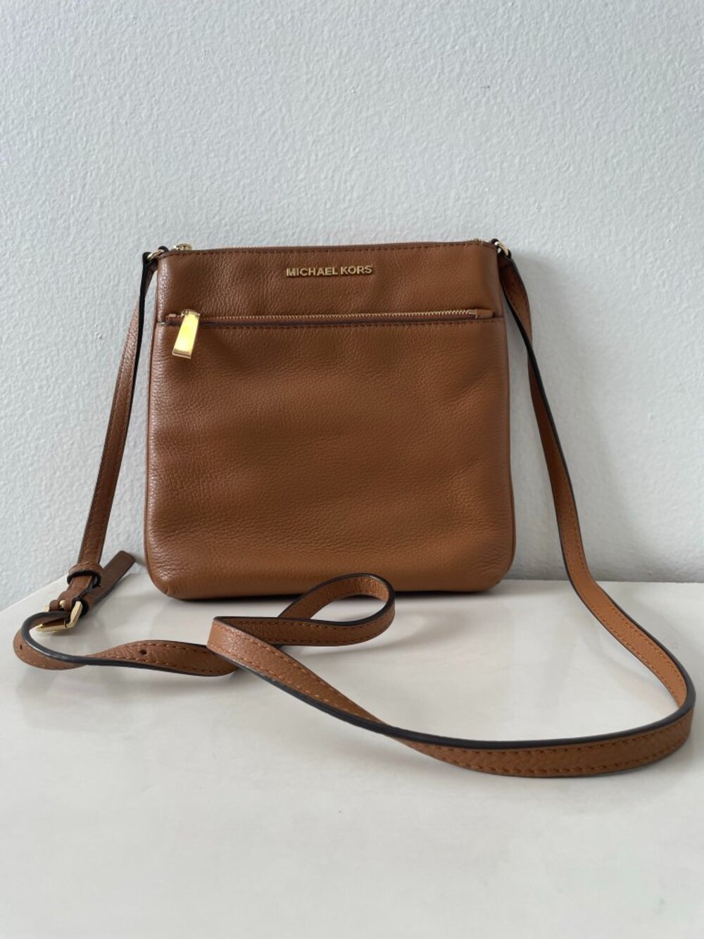 Michael Kors Brown Leather Crossbody Bag with Exterior Pocket